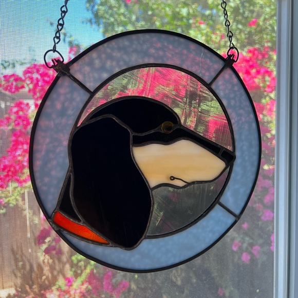 Dachshund stain glass window art decor 10” with chain Doxie weenie dog - Picture 2 of 4